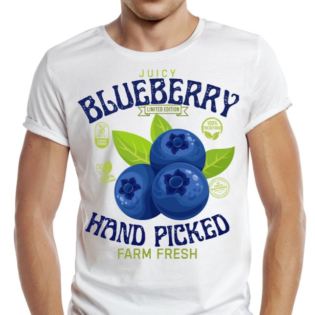 Juicy Blueberry Freshness Guaranteed Fruit Label  T-Shirt (Creator Uploaded)