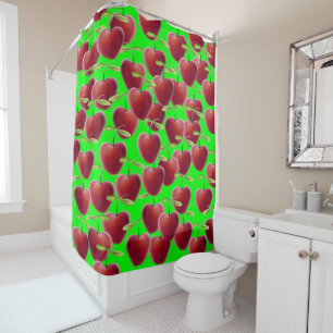 Juicy Cherries on Lime Green Shower Curtain