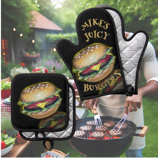 Juicy Delicious Hamburgers Oven Mitt & Pot Holder Set (Creator Uploaded)