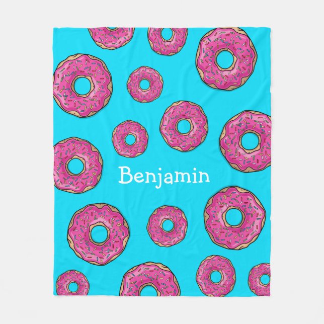 Juicy Delicious Pink Sprinkled Doughnut Fleece Blanket (Front)