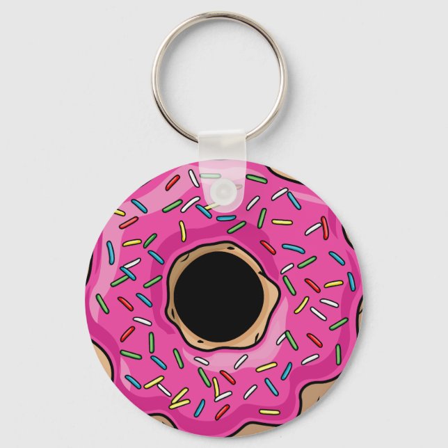 Juicy Delicious Pink Sprinkled Doughnut Key Ring (Front)