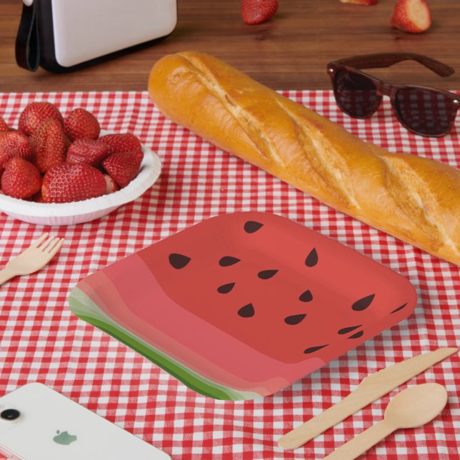 Juicy Delicious Ripe Watermelon With Seeds Design Paper Plate (Picnic)