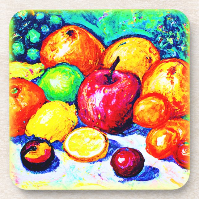 Juicy Delights Fruits. Buy Now Coaster (Front)