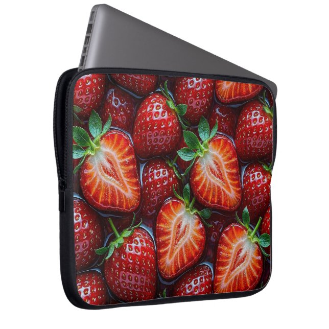 Juicy Fresh Red Strawberries Summer Fruit Pattern Laptop Sleeve (Front Right)