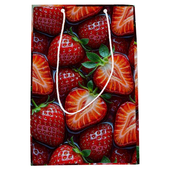 Juicy Fresh Red Strawberries Summer Fruit Pattern Medium Gift Bag (Front)