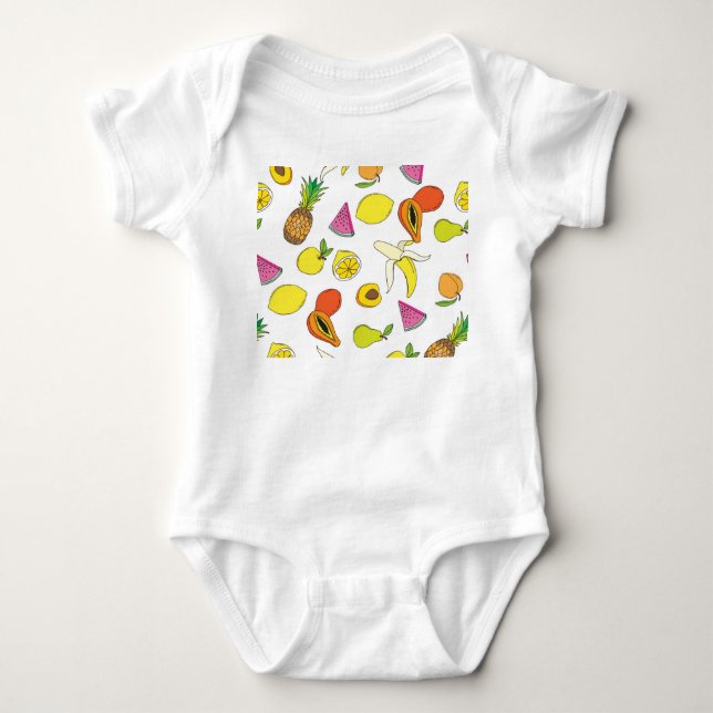Juicy Fruit, Vintage Seamless Pattern. Baby Bodysuit (Front)