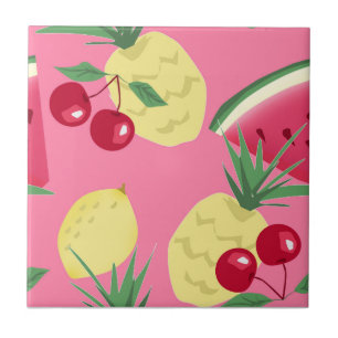 Juicy fruits on a pink-red background. tile