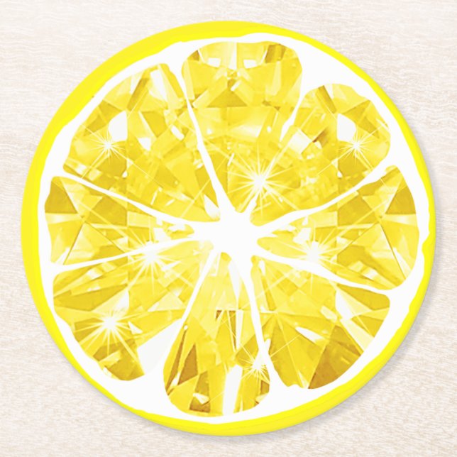 Juicy Gem Florida Lemon Slice Citrus Party Round Paper Coaster (Front)