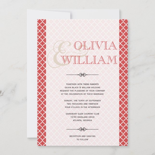 Juicy guava Moroccan tile ampersand modern wedding Invitation (Front)