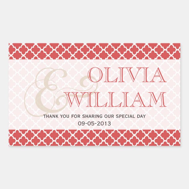 Juicy guava Moroccan tile ampersand wedding favour Rectangular Sticker (Front)