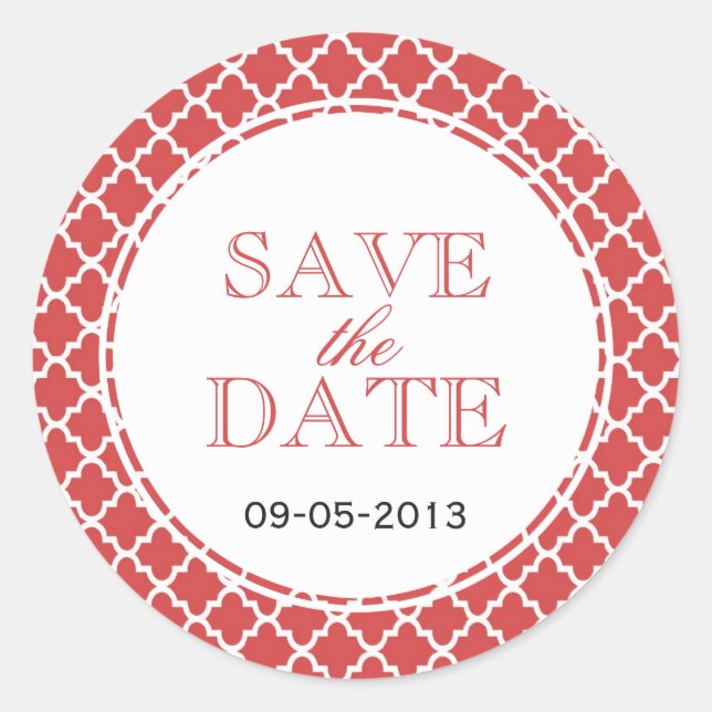 Juicy guava Moroccan tile SAVE THE DATE wedding Classic Round Sticker (Front)