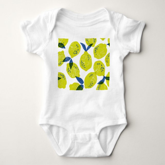Juicy lemons: vintage seamless pattern. baby bodysuit (Front)