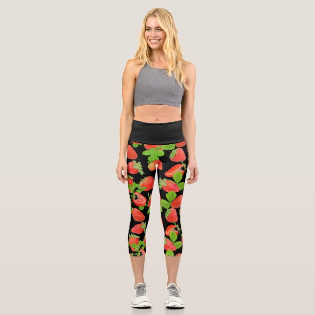 Juicy lichee pattern on transparent background capri leggings (Front)