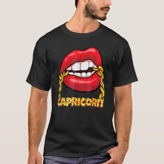 Juicy Lips Gold Chain Capricorn Zodiac Sign T-Shirt (Front)