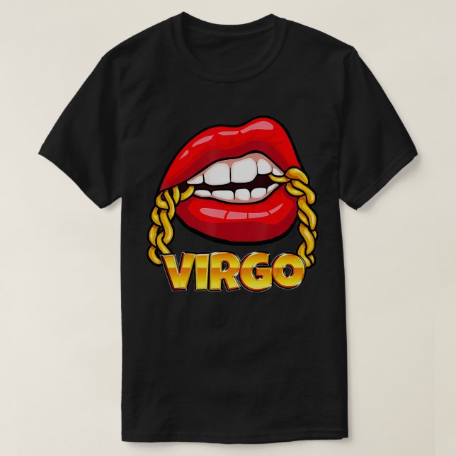 Juicy Lips Gold Chain Virgo Zodiac Sign  T-Shirt (Design Front)