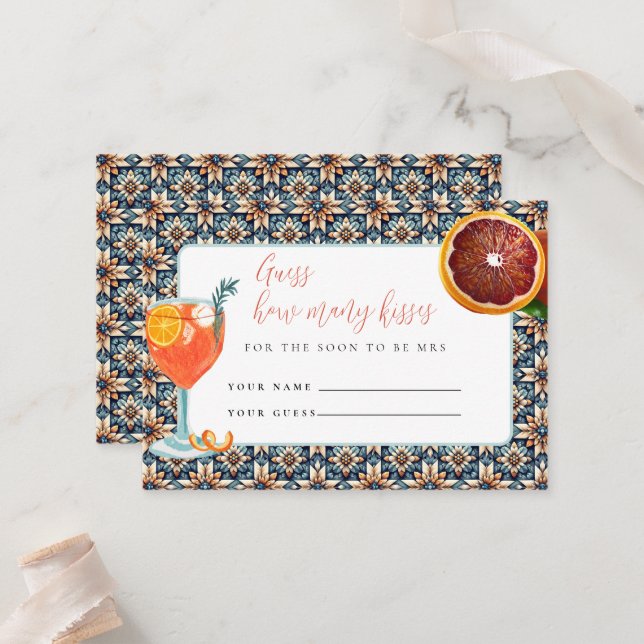 Juicy Orange How Many Kiss Bridal Shower Game Card (Front/Back In Situ)