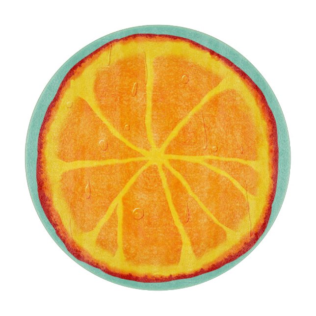 Juicy Orange Slice Round Glass Cutting Board (Front)