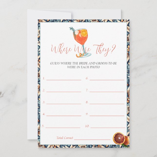 Juicy Orange Spritz Bridal Shower Game Card (Front)