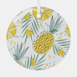 Juicy pineapples: bright vintage pattern. glass tree decoration