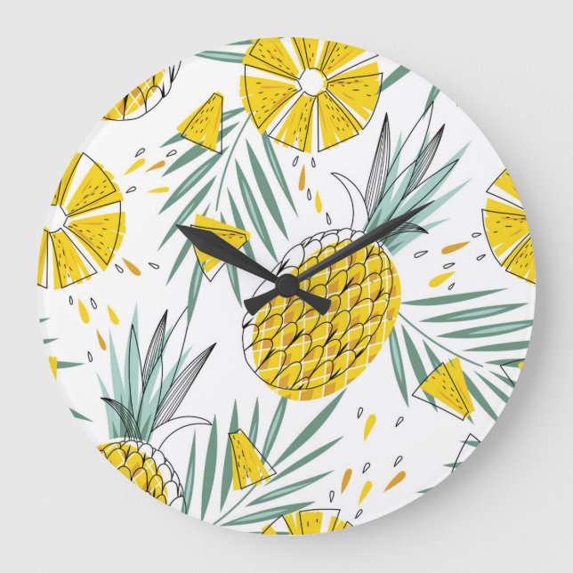 Juicy pineapples: bright vintage pattern. large clock (Front)