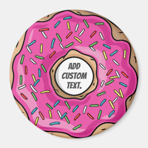 Juicy Pink Sprinkled Donut Custom Text Magnet
