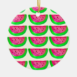 Juicy pink  watermelon fruit pattern on lemon ceramic tree decoration
