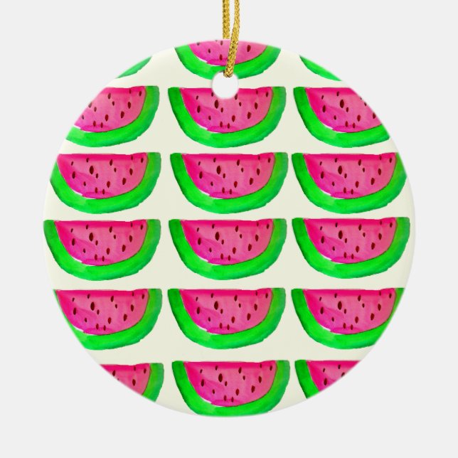 Juicy pink  watermelon fruit pattern on lemon ceramic tree decoration (Front)
