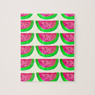 Juicy pink  watermelon fruit pattern on lemon jigsaw puzzle