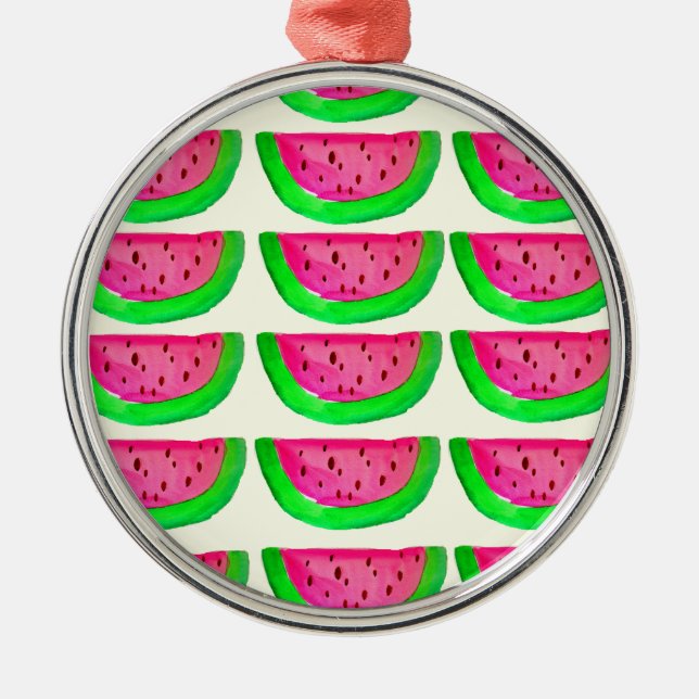 Juicy pink  watermelon fruit pattern on lemon metal tree decoration (Front)