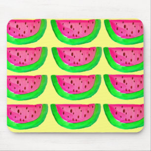 Juicy pink watermelon fruit pattern on lemon mouse pad