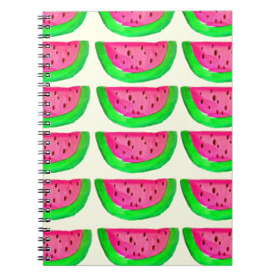 Juicy pink watermelon fruit pattern on lemon spiral notebook