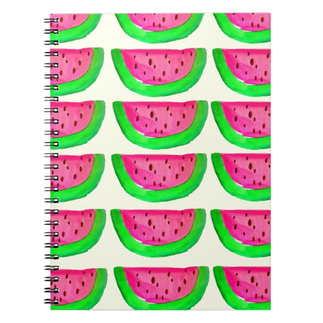 Juicy pink  watermelon fruit pattern on lemon spiral notebook (Front)
