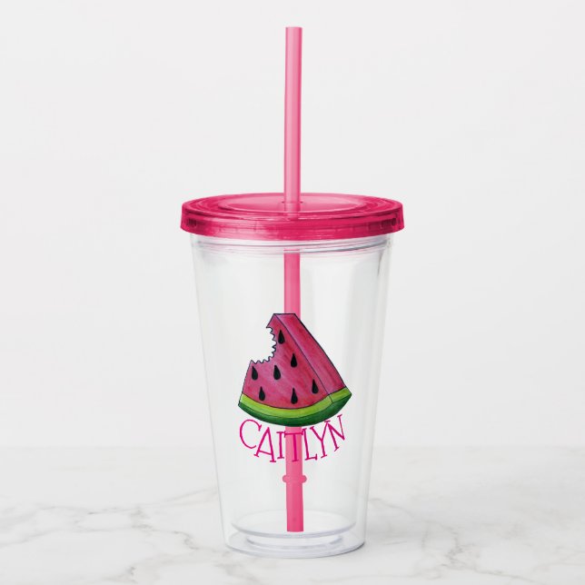 Juicy Pink Watermelon Melon Slice Picnic Food Acrylic Tumbler (Front)