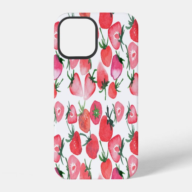 Juicy Red Strawberries Watercolor Pattern iPhone Case (Back)