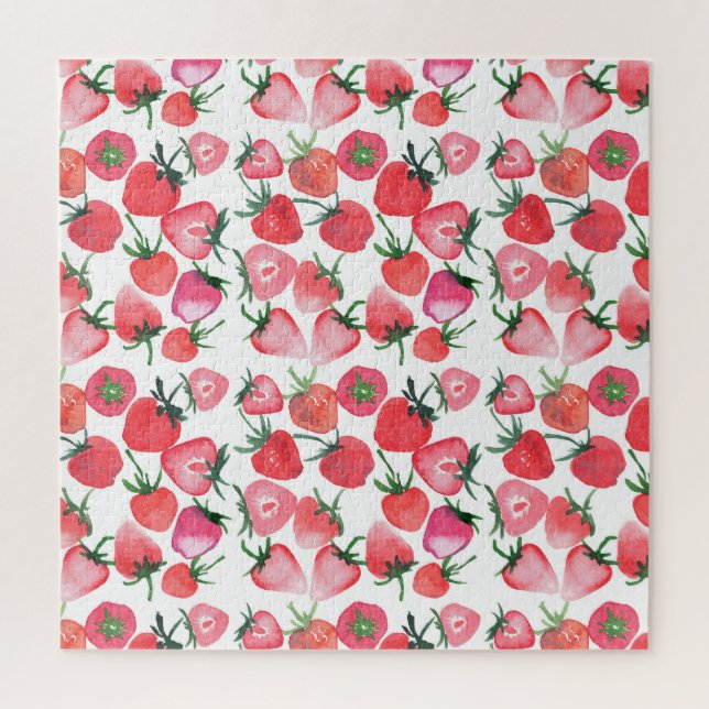 Juicy Red Strawberries Watercolor Pattern Jigsaw Puzzle (Vertical)