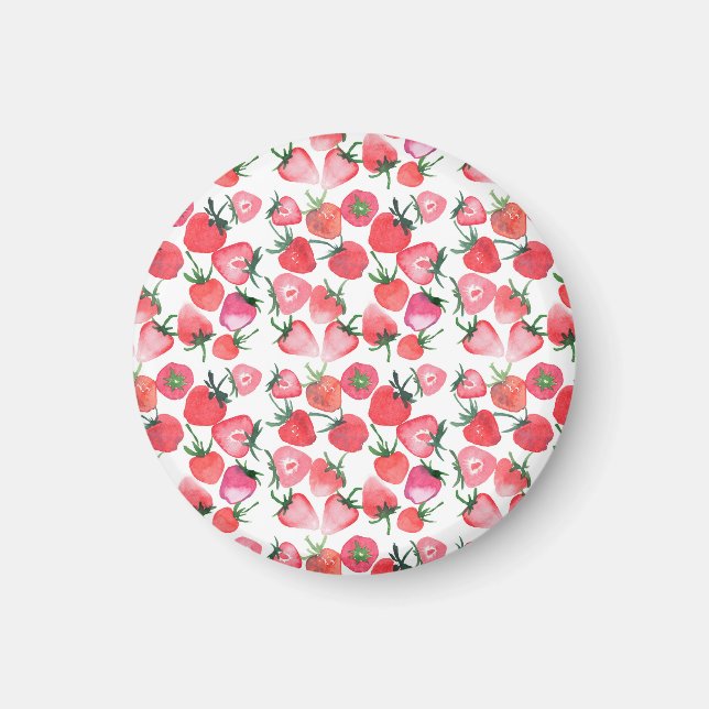 Juicy Red Strawberries Watercolor Pattern Magnet (Front)