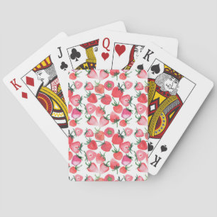 Juicy Red Strawberries Watercolor Pattern Playing Cards