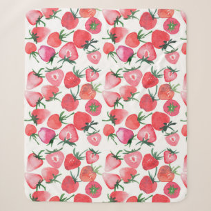 Juicy Red Strawberries Watercolor Pattern Sherpa Blanket