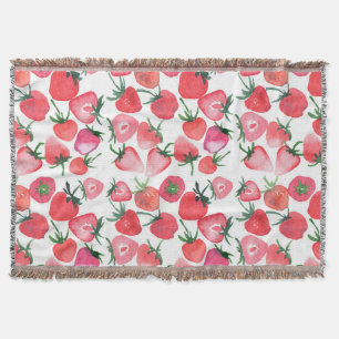 Juicy Red Strawberries Watercolor Pattern Throw Blanket