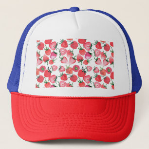 Juicy Red Strawberries Watercolor Pattern Trucker Hat