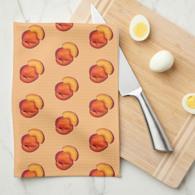 Juicy Ripe Summer Peach Georgia Peaches Fruit Tea Towel (Quarter Fold)