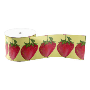 Juicy Strawberry cute watercolour fruit pop art Grosgrain Ribbon