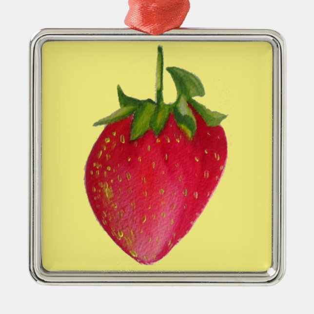 Juicy Strawberry fruit watercolour macro art Metal Tree Decoration (Front)