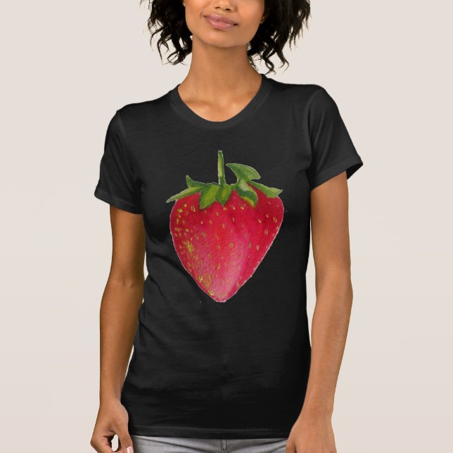 Juicy Strawberry fruit watercolour macro art T-Shirt (Front)