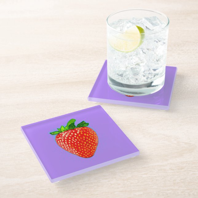 Juicy Strawberry in Pop Art Style  Glass Coaster (Angled)