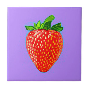 Juicy Strawberry in Pop Art Style Tile
