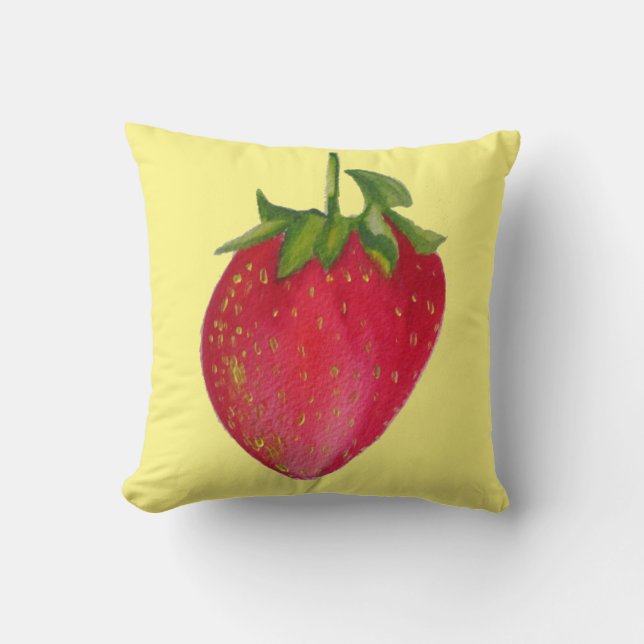 Juicy Strawberry watercolour macro fruit pop art Cushion (Front)