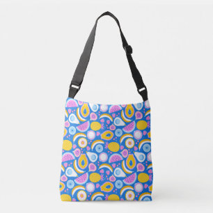 Juicy tropical fruits - Blue background Crossbody Bag
