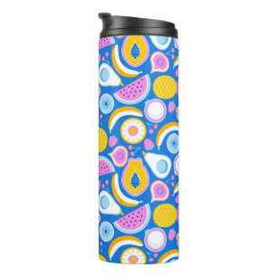 Juicy tropical fruits - Blue background Thermal Tumbler