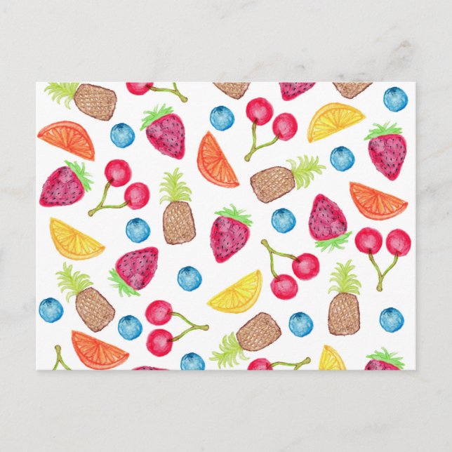 Juicy Watercolor Hand Painted Fruit Pattern Postcard (Front)